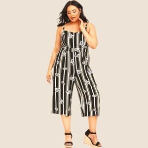 NWOT TORRID Plus Size Striped Floral Challis Culotte Summer Jumpsuit.
